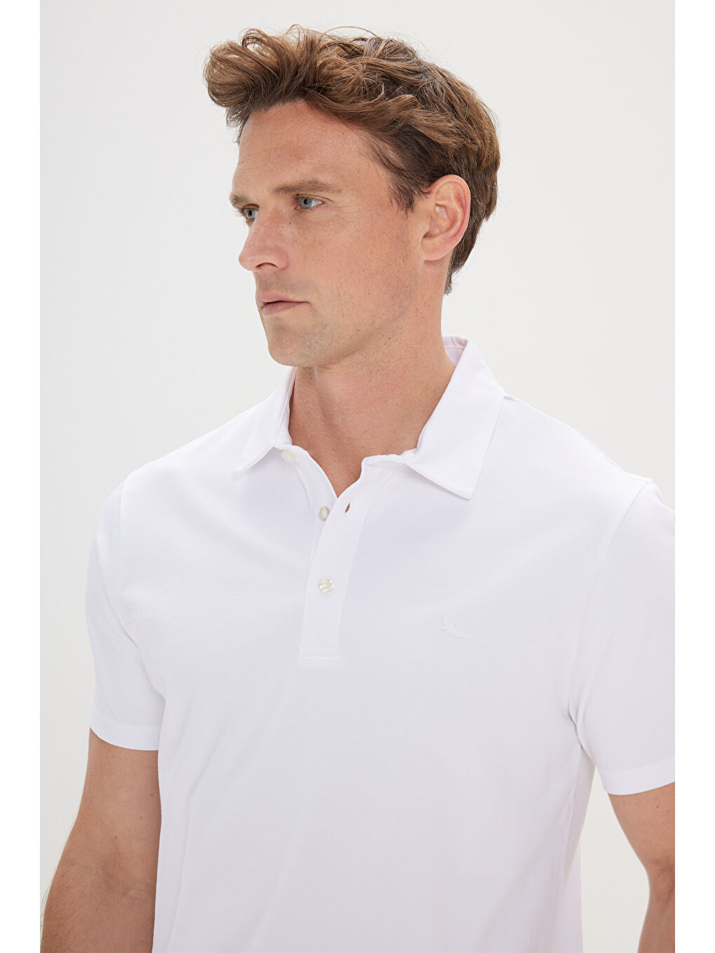 Erkek Beyaz %100 Pamuk Polo Yaka Slim Fit Dar Kesim Tişört-2