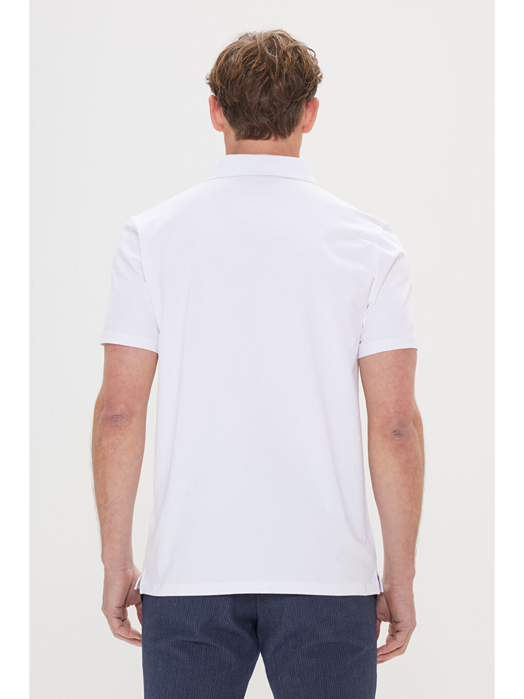 Erkek Beyaz %100 Pamuk Polo Yaka Slim Fit Dar Kesim Tişört-4