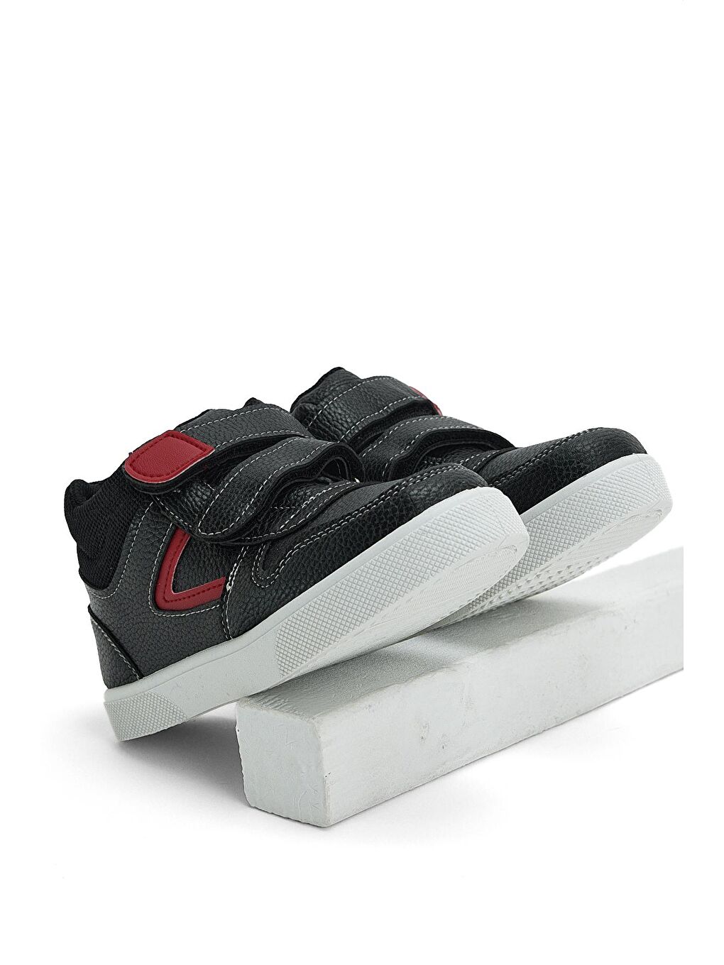 Çocuk Unisex Siyah Kırmızı Rahat Kalıp Cırtlı Spor Ayakkabı-3