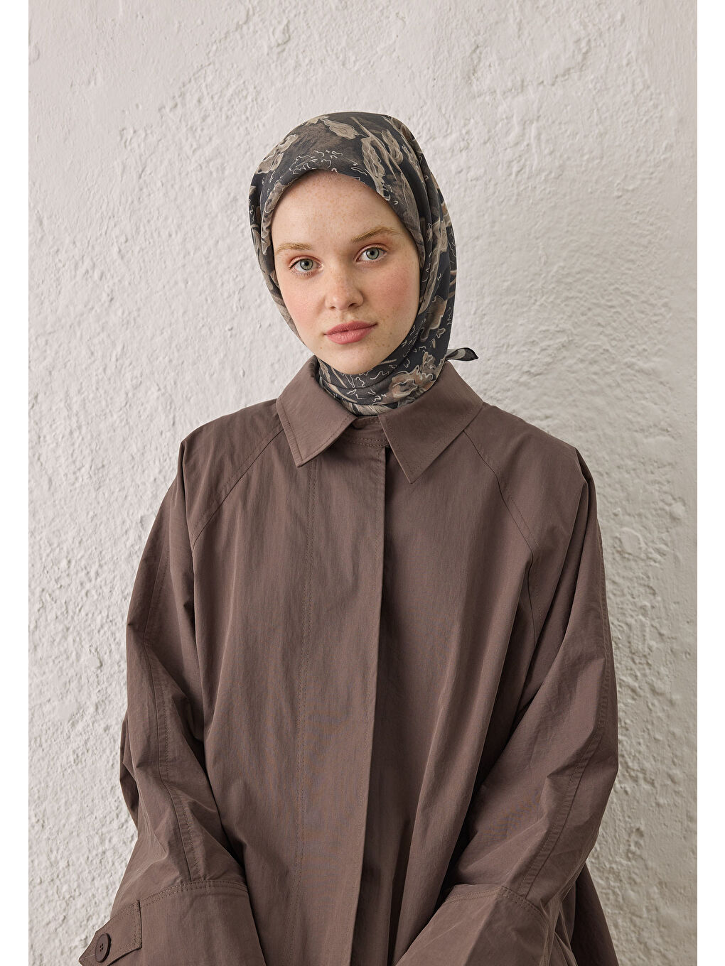 Kahverengi Elora Desen Pamuk İpek Eşarp Kahve-2