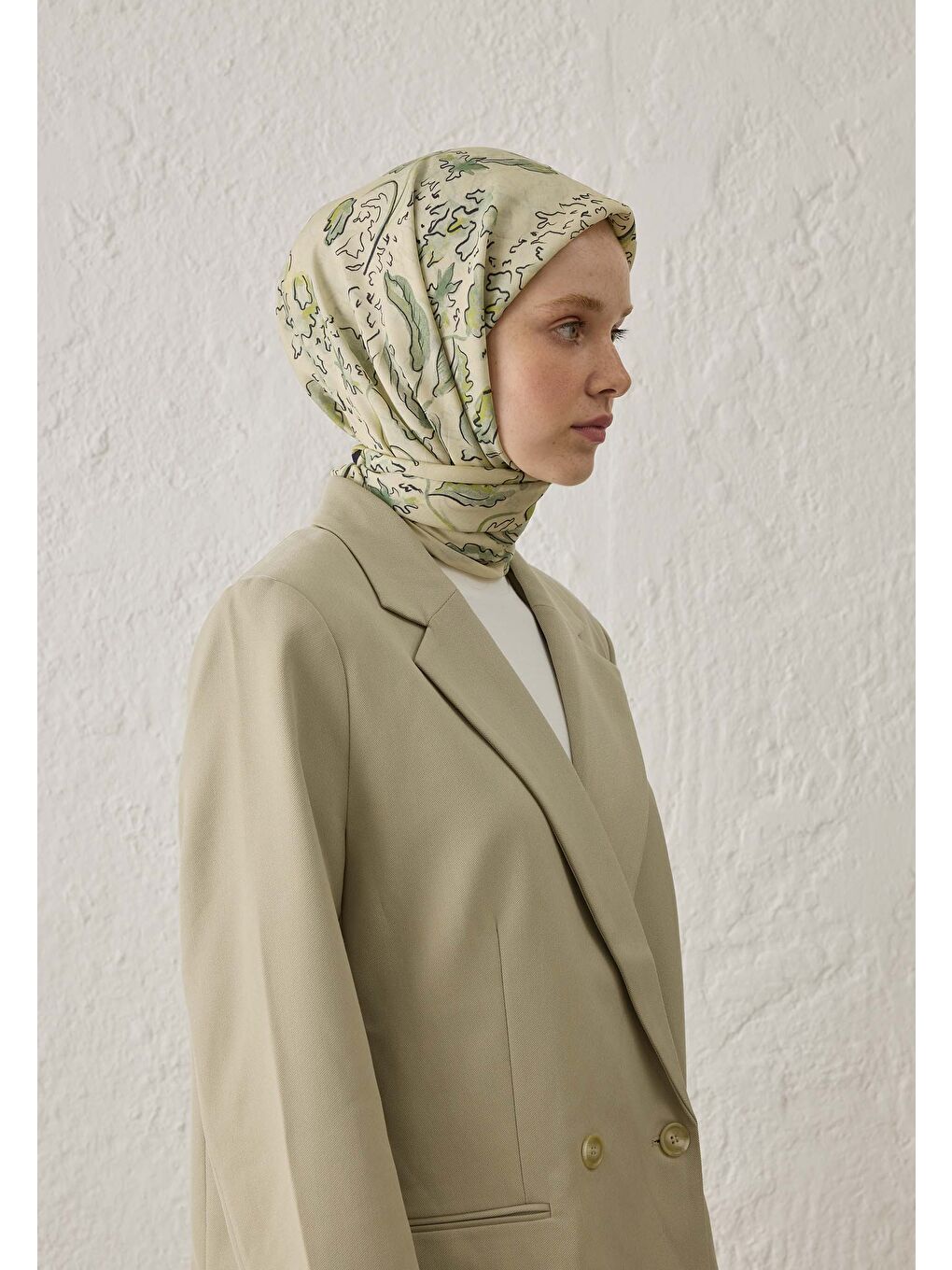 Elora Desen Pamuk İpek Eşarp Yeşil-3