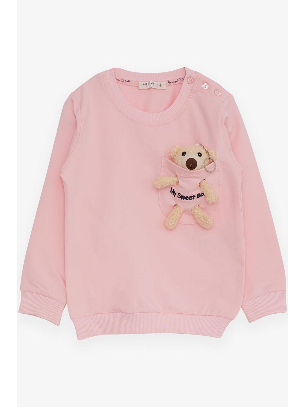 Breeze Pembe Kız Çocuk Sweatshirt Ayıcık Aksesuarlı Pembe (1.5-5 Yaş)