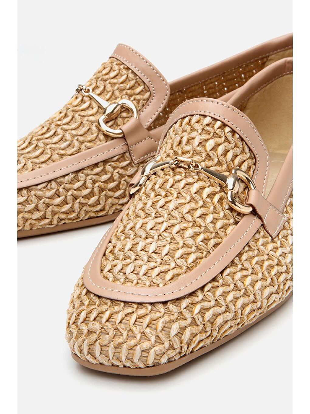Kadın Bej Hasır Detaylı Tokalı Loafer-2
