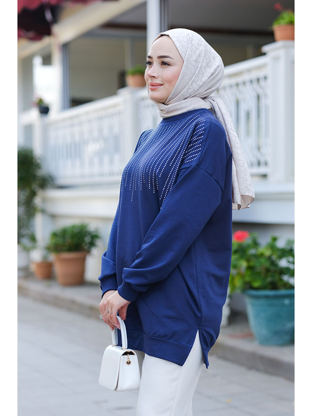 Locco Moda Taş Aksesuarlı Tunik Lacivert - 1