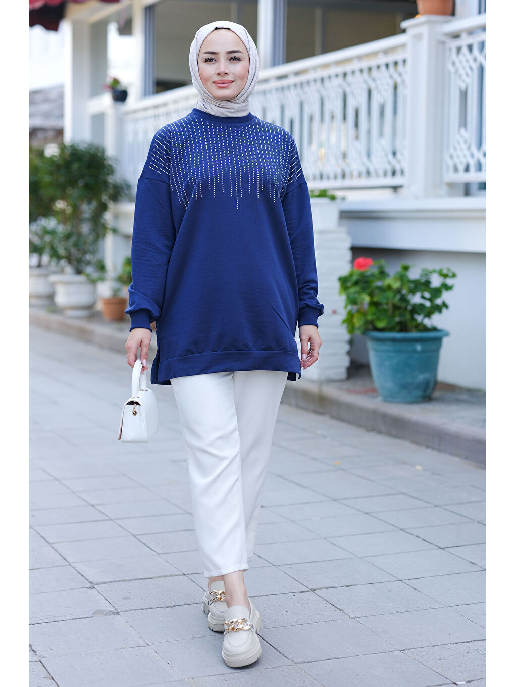 Locco Moda Taş Aksesuarlı Tunik Lacivert - 3