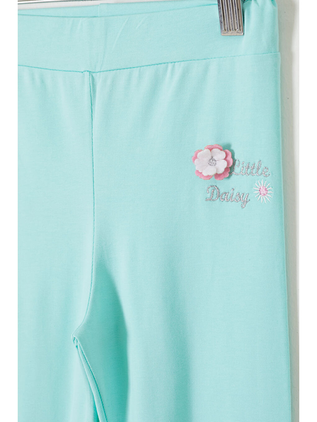 Turkuaz Su Yeşili Çiçek Nakış Detaylı Kız Çocuk Tayt 18307-2