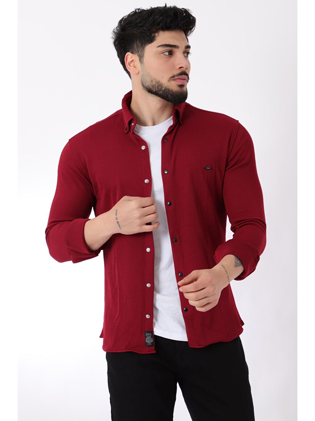 Stilkombin Bordo Düz Slim FitÖrme Gömlek XC U16788_40297