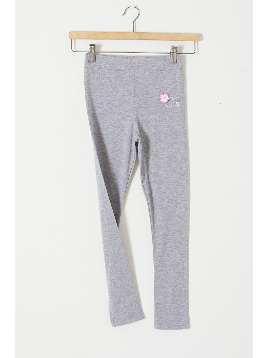 Gri Çiçek Nakış Detaylı Kız Çocuk Tayt 18311-1