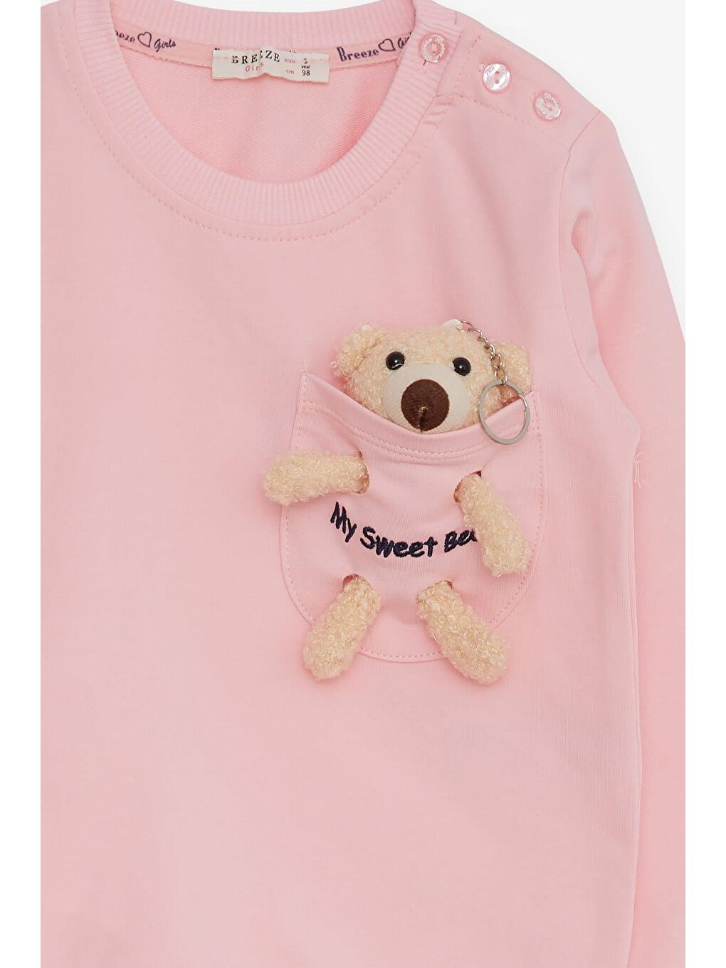 Breeze Pembe Kız Çocuk Sweatshirt Ayıcık Aksesuarlı Pembe (1.5-5 Yaş) - 2