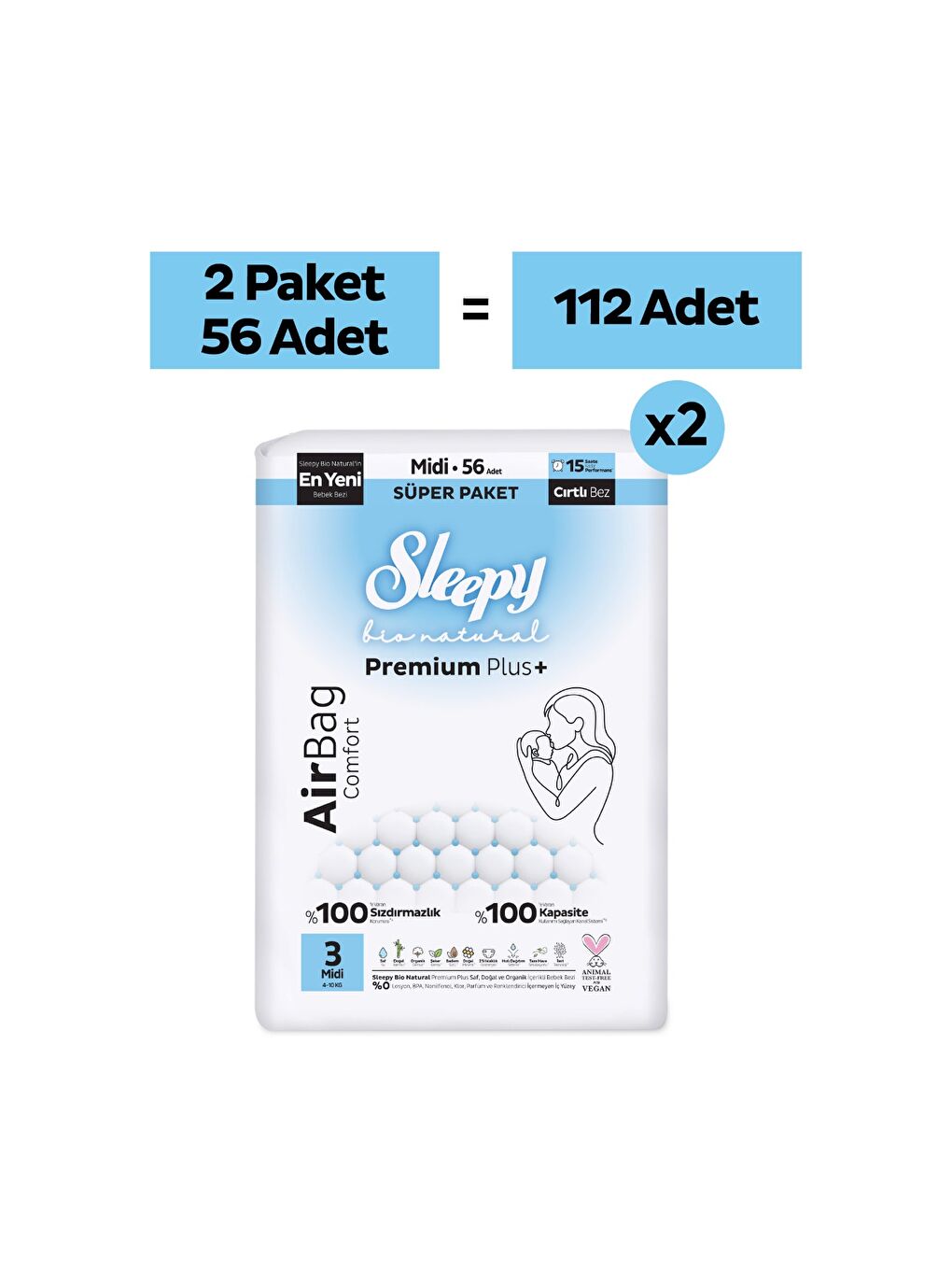 Bio Natural Premium Plus Airbag Comfort Avantaj Paketi Bebek Bezi 3 Numara Midi 112 Adet-1