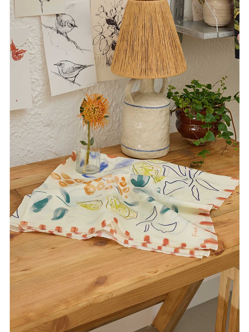 Cherry Desen Pamuk İpek Eşarp Kırmızı-1