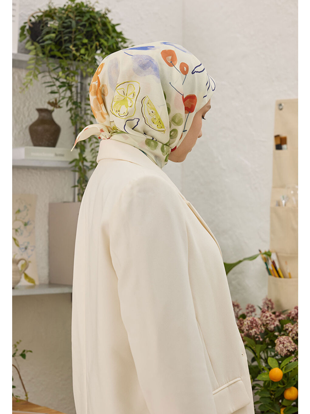 Cherry Desen Pamuk İpek Eşarp Kırmızı-2