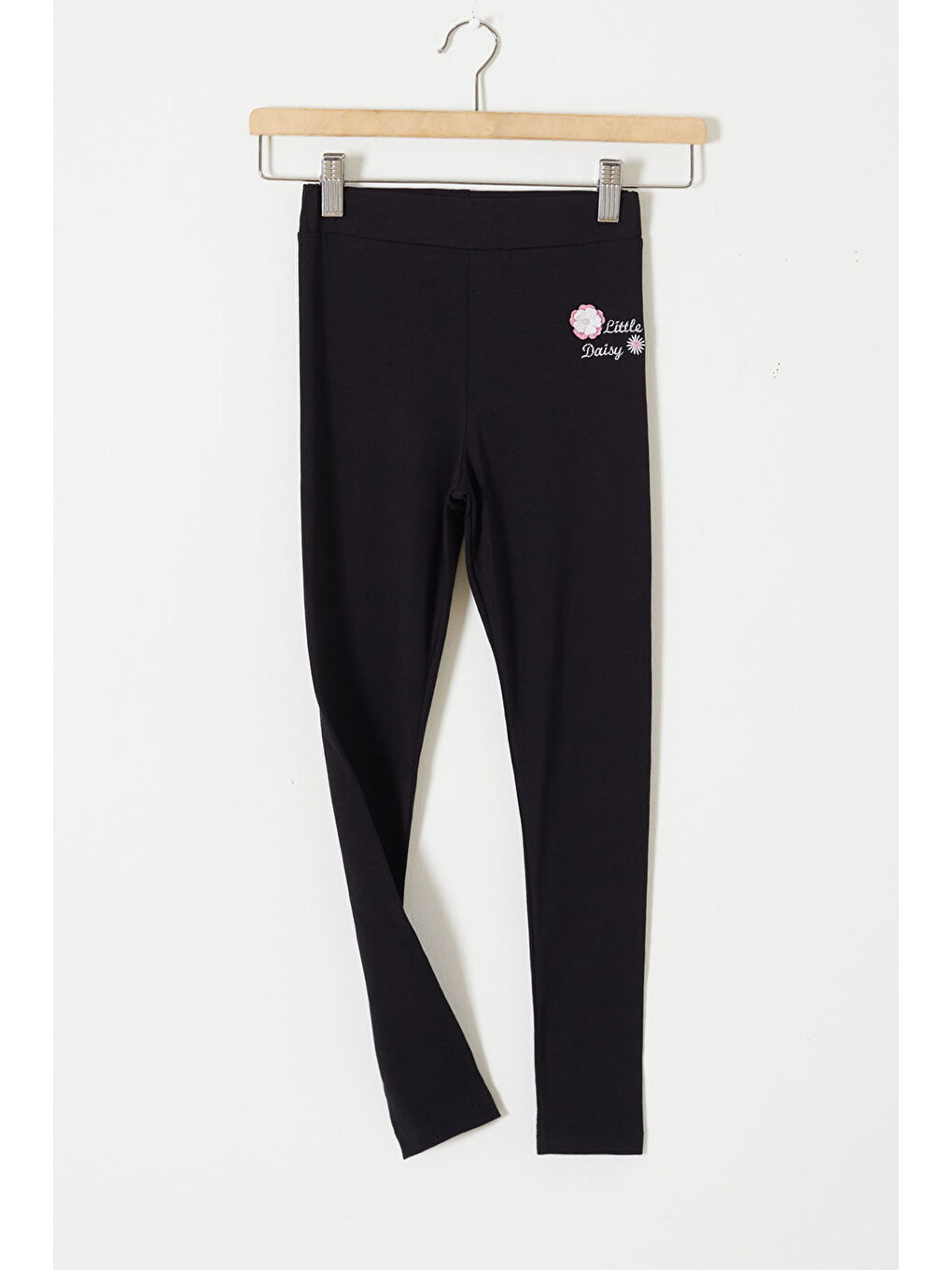 Siyah Çiçek Nakış Detaylı Kız Çocuk Tayt 18306-1