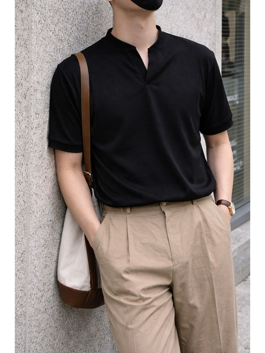 Siyah Erkek Hakim Yaka Basic Tişört – ve Rahat-1