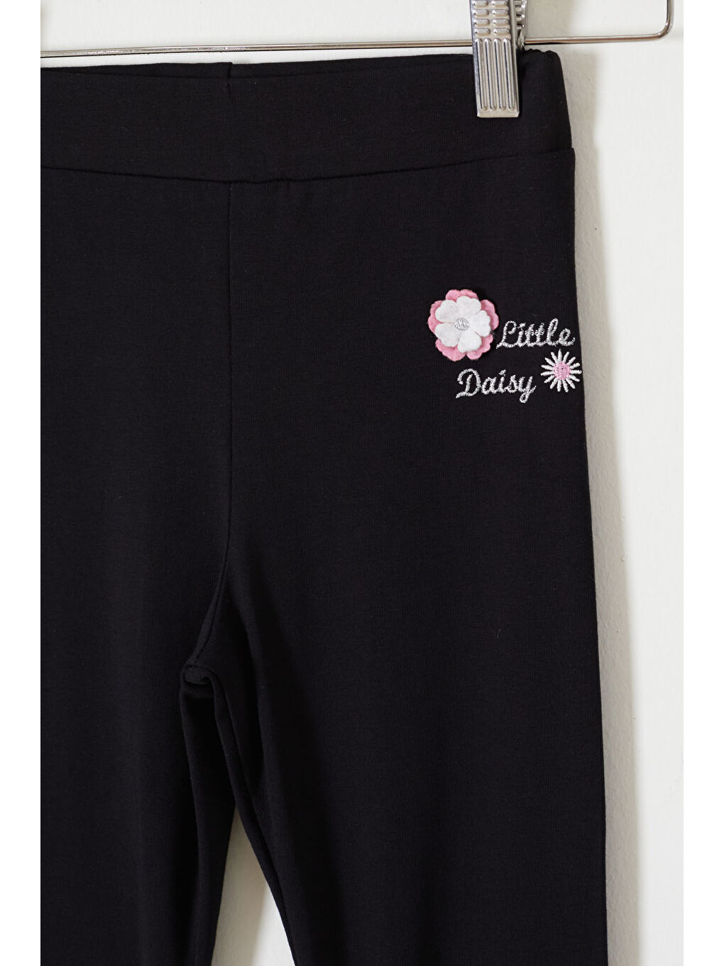Siyah Çiçek Nakış Detaylı Kız Çocuk Tayt 18306-2