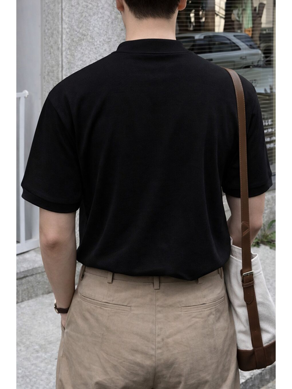 Siyah Erkek Hakim Yaka Basic Tişört – ve Rahat-2