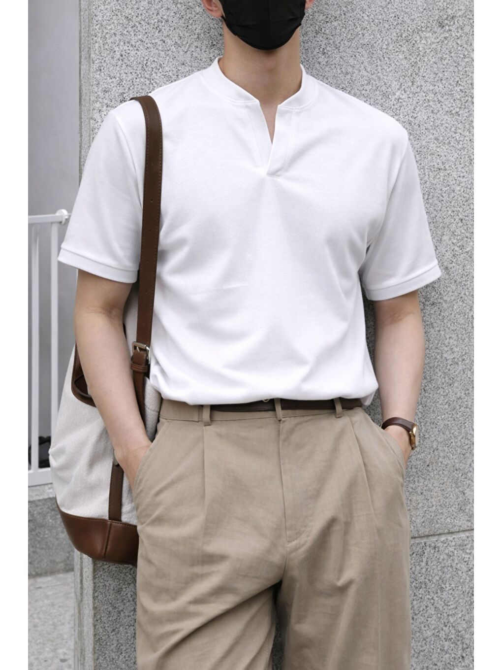 Beyaz Erkek Hakim Yaka Basic Tişört – ve Rahat-1