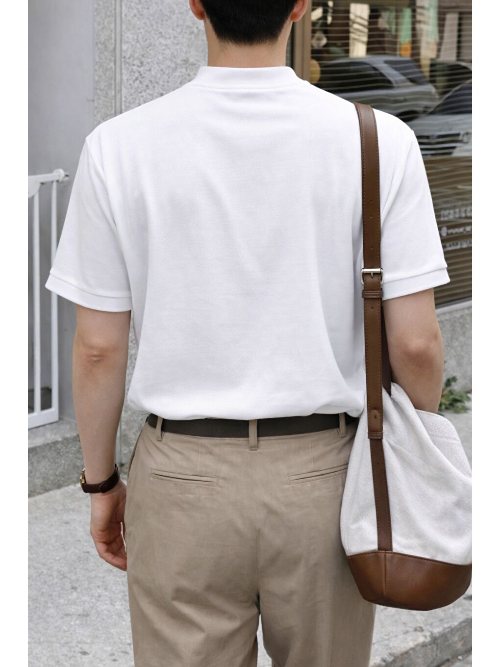 Beyaz Erkek Hakim Yaka Basic Tişört – ve Rahat-2