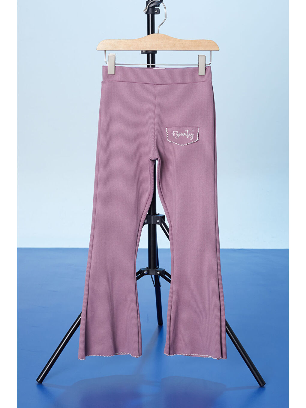 Pembe Gül Kurusu Beauty Yazı Nakışlı İspanyol Paça Kız Çocuk Tayt 18182