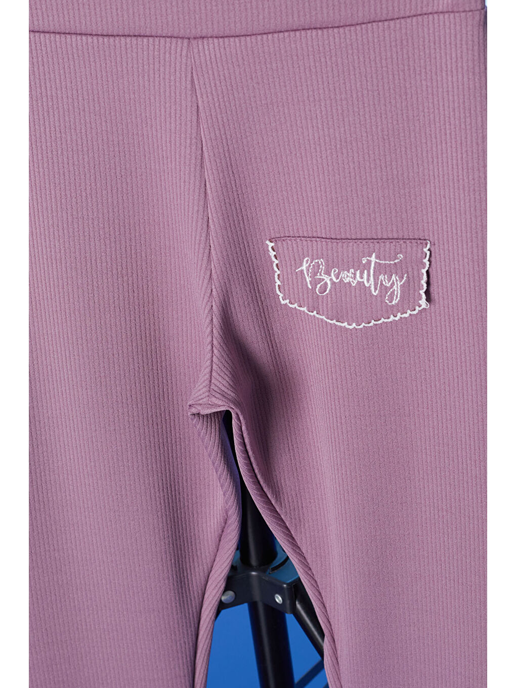 Pembe Gül Kurusu Beauty Yazı Nakışlı İspanyol Paça Kız Çocuk Tayt 18182-1