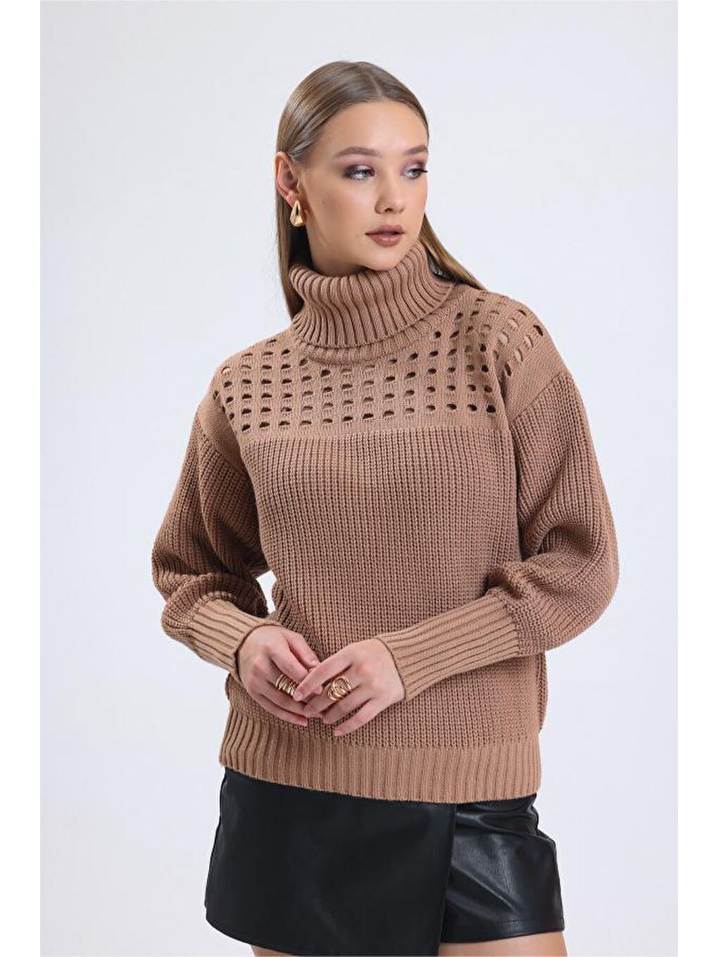 Sarı Kadın Balıkçı Yaka Triko  Kazak