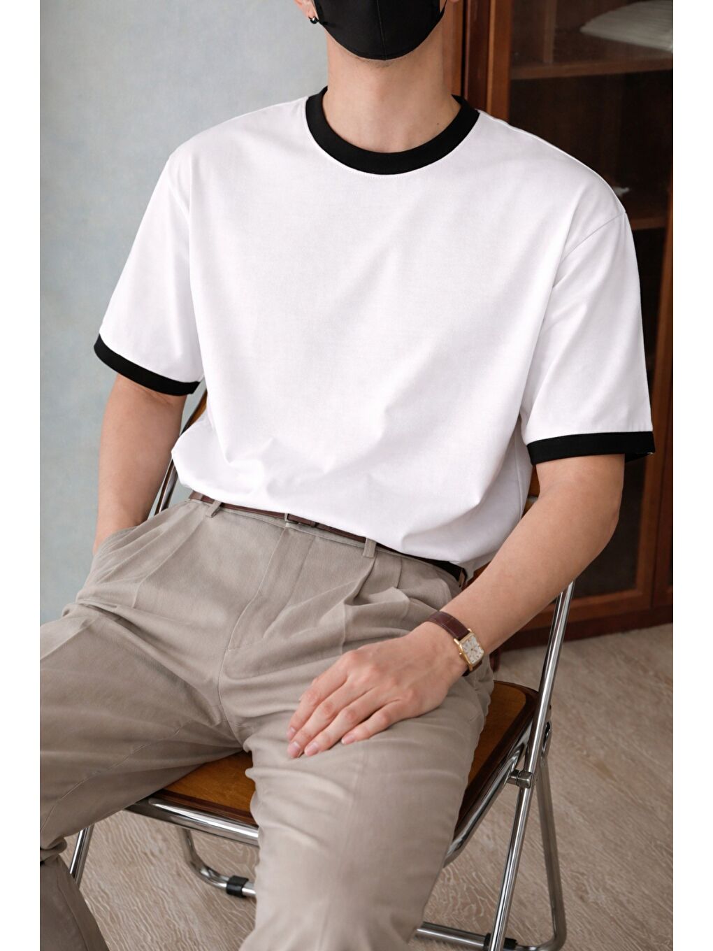 Beyaz Erkek Kontrast Yaka Basic Tişört – Modern ve T-Shirt-1