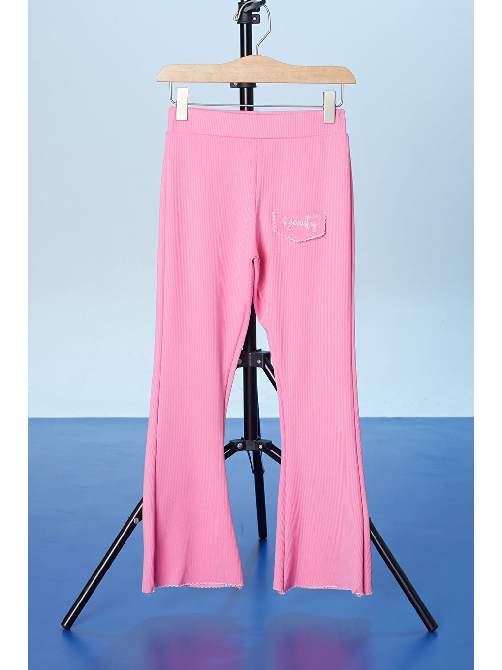 Pembe Beauty Yazı Nakışlı İspanyol Paça Kız Çocuk Tayt 18184