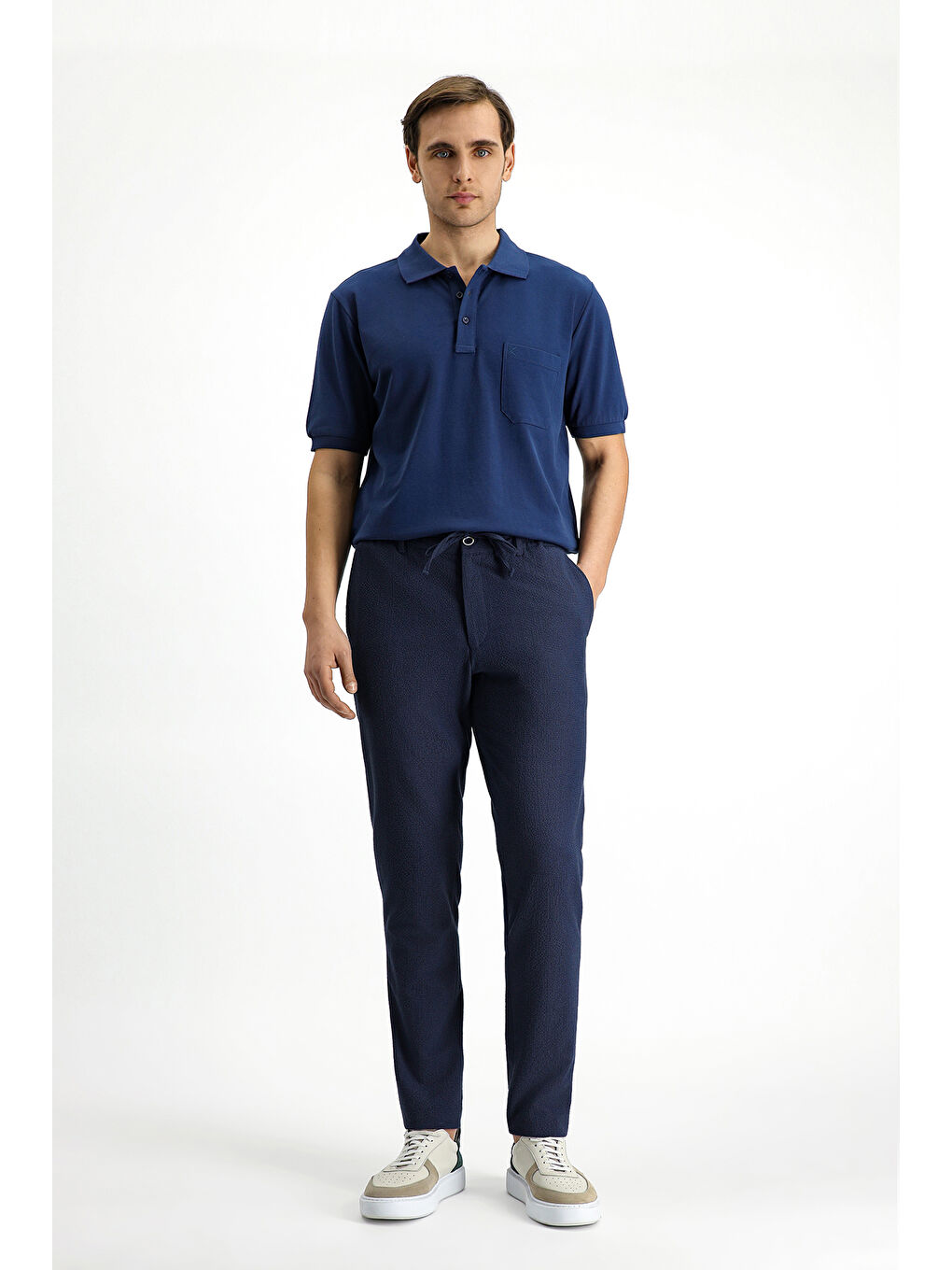 İndigo Regular Fit Pamuk Nakışlı Cepli Kıvrılmaz Polo Yaka Tişört-1