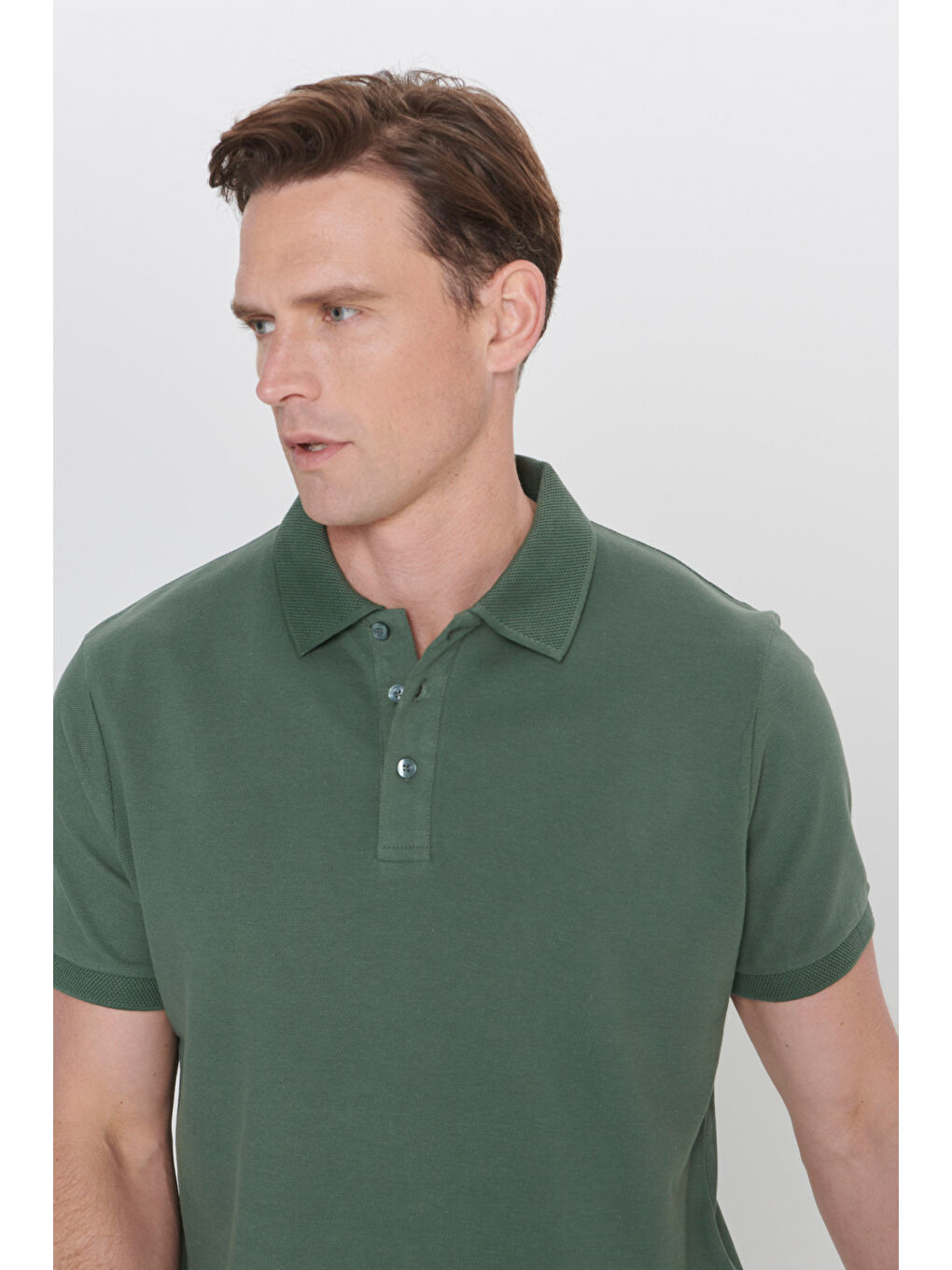 Erkek Haki Slim Fit Dar Kesim Polo Yaka %100 Pamuk Kısa Kollu Tişört-3