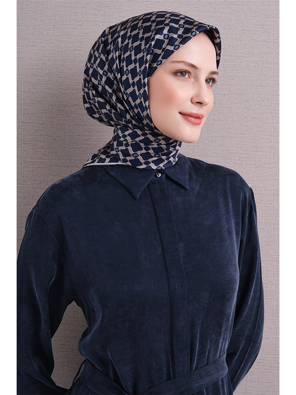 Lacivert Saf İpek Twill Eşarp 9636d 57-1