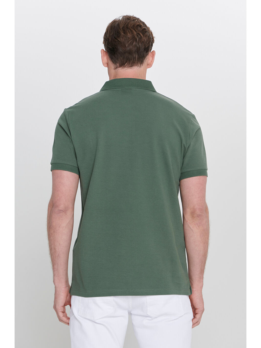 Erkek Haki Slim Fit Dar Kesim Polo Yaka %100 Pamuk Kısa Kollu Tişört-4