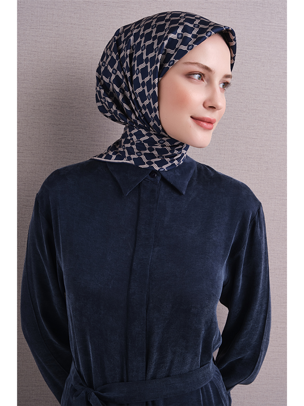 Lacivert Saf İpek Twill Eşarp 9636d 57-2