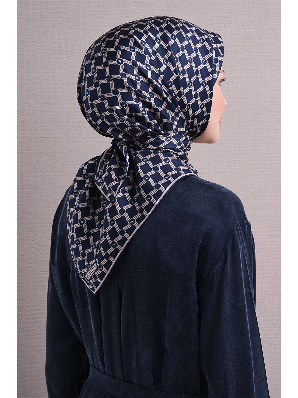 Lacivert Saf İpek Twill Eşarp 9636d 57-4