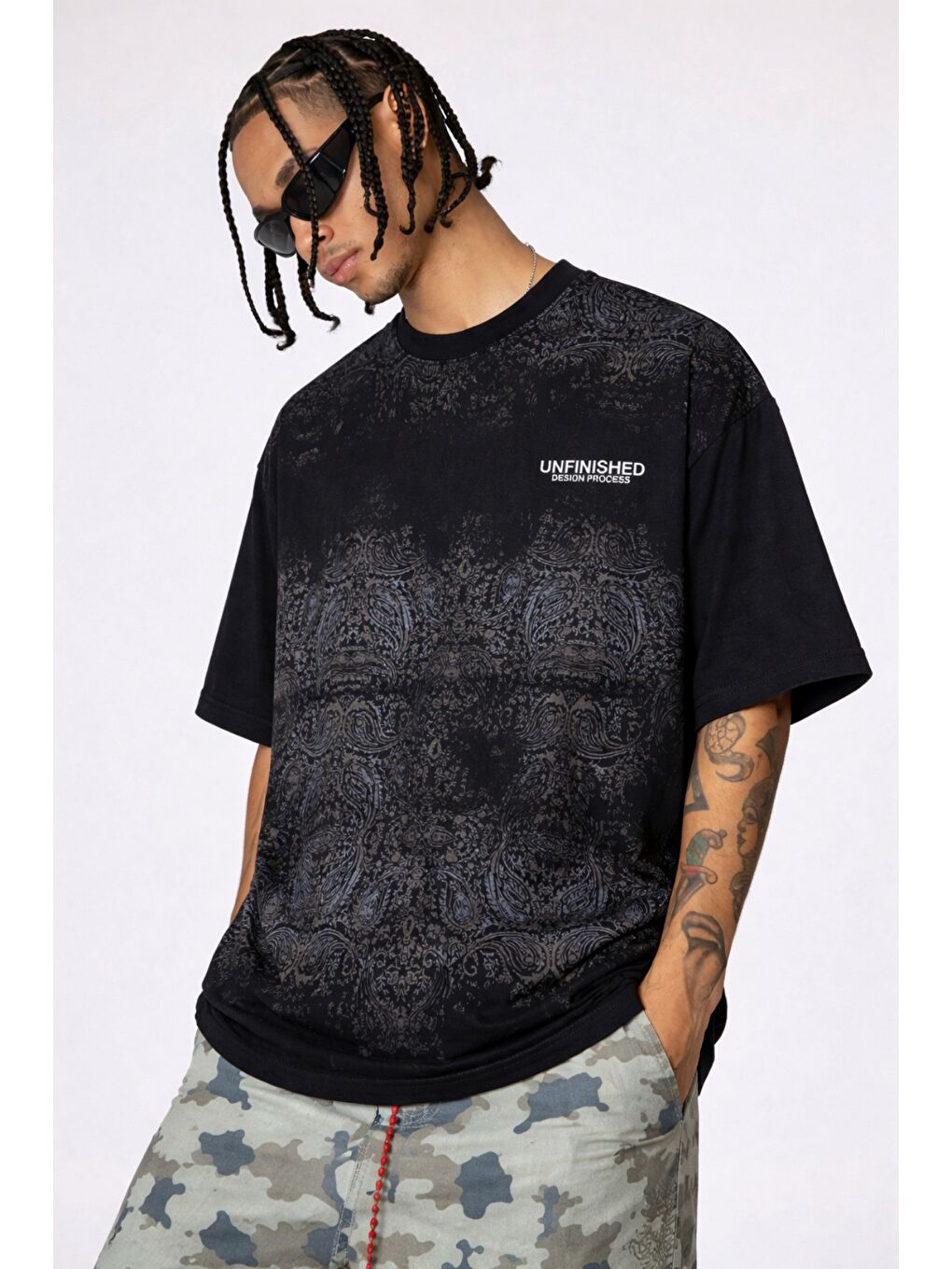 Siyah Erkek Oversize Tişört Never Stop Trying Baskılı Salaş Kalıp