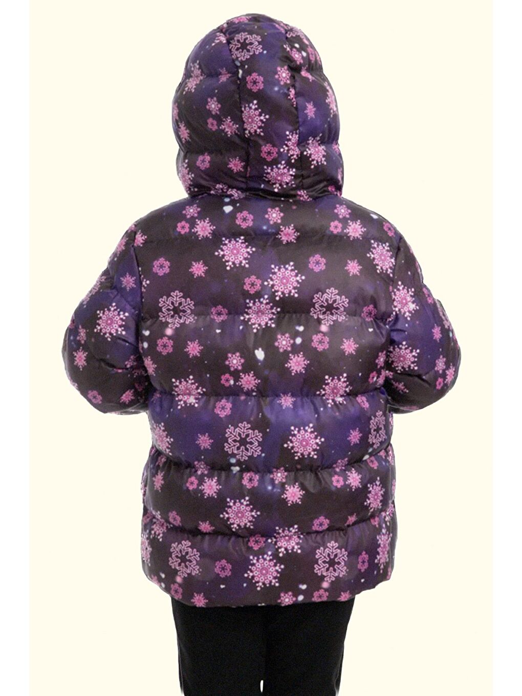 Mor Kız Çocuk Pusula Desen Polar Su Ve Rüzgar Geçirmez Kapüşonlu Şişme Kışlık Mont-3