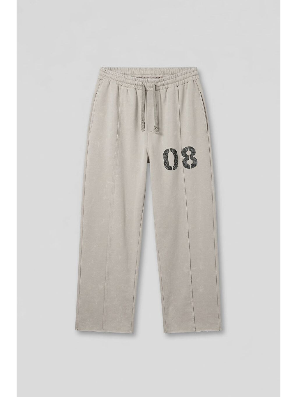 Erkek Baggy Fit Vintage Yıkamalı 08 Baskılı Eşofman Altı Gri