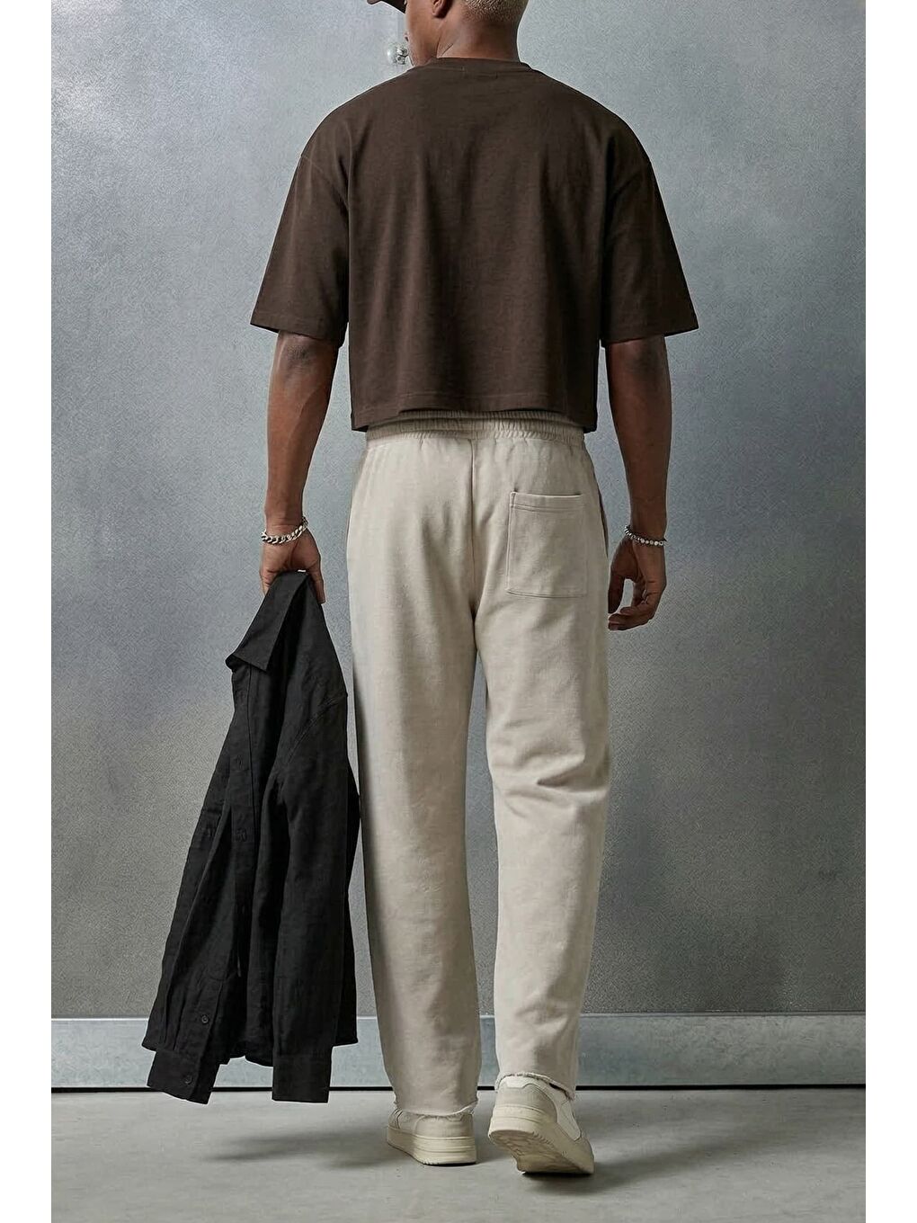 Erkek Baggy Fit Vintage Yıkamalı 08 Baskılı Eşofman Altı Gri-3