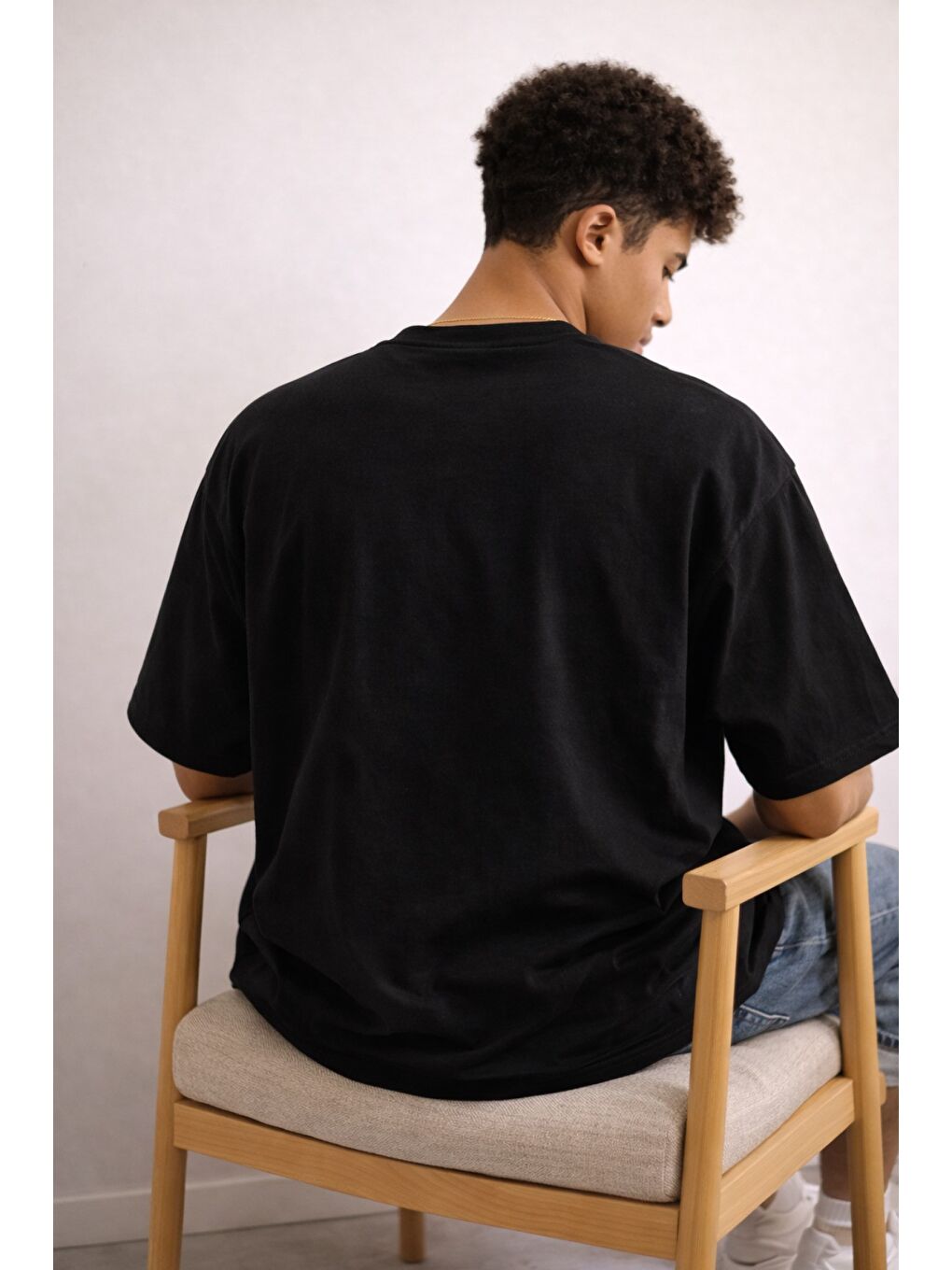 Siyah Erkek Oversize Tişört Never Stop Trying Baskılı Salaş Kalıp-2