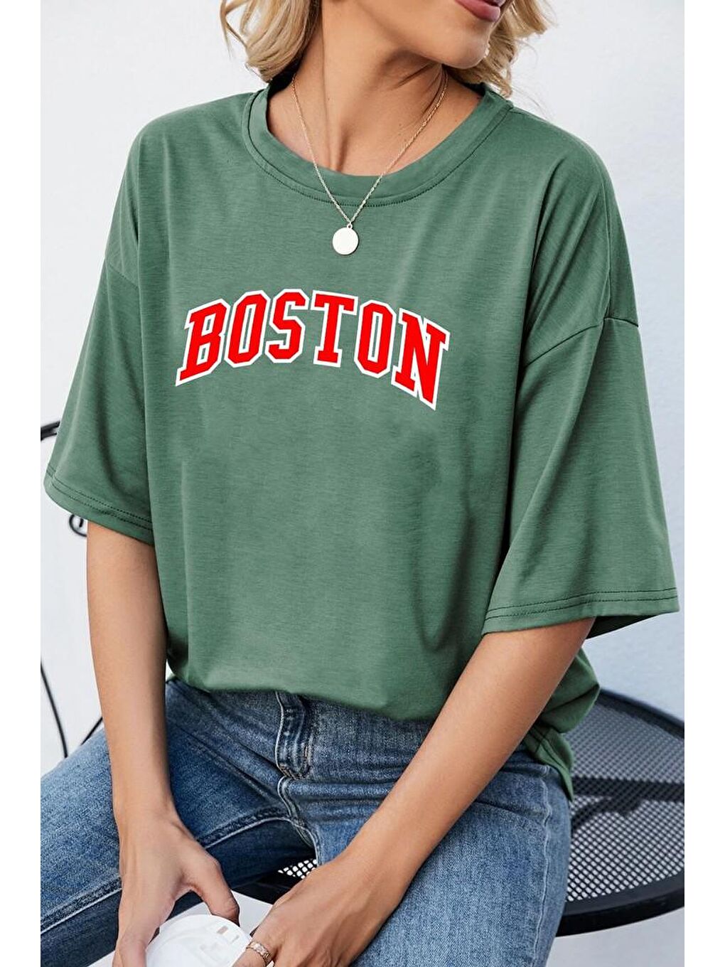 uyguntarz Yeşil Boston Baskılı T-shirt