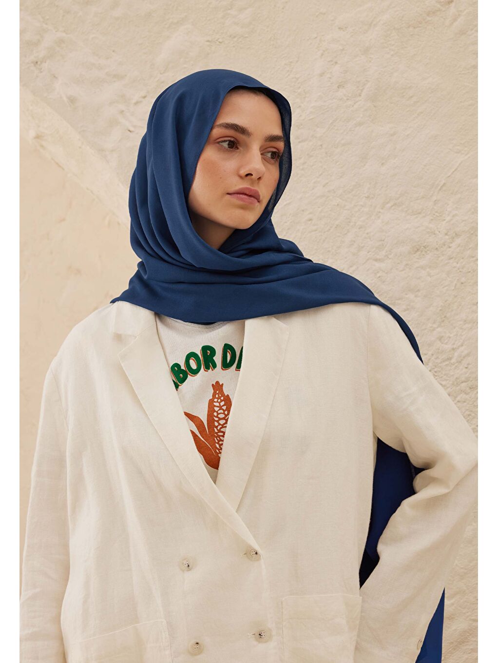 Mavi Rami Viskon Şal Safir