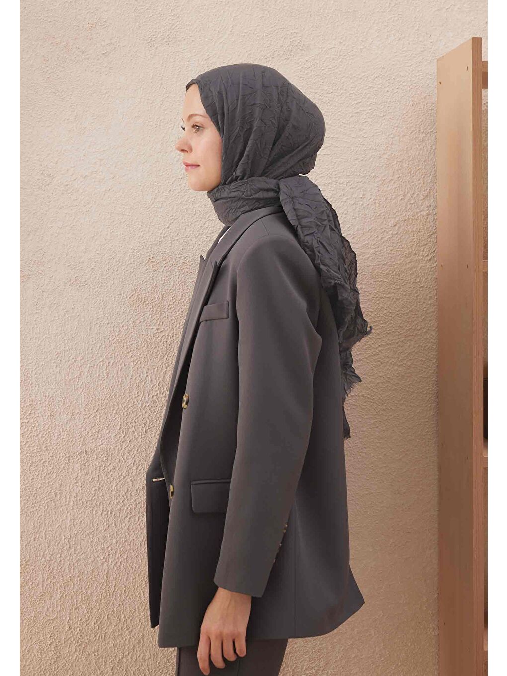 Gri Vual Crash Şal Koyu Grı-2