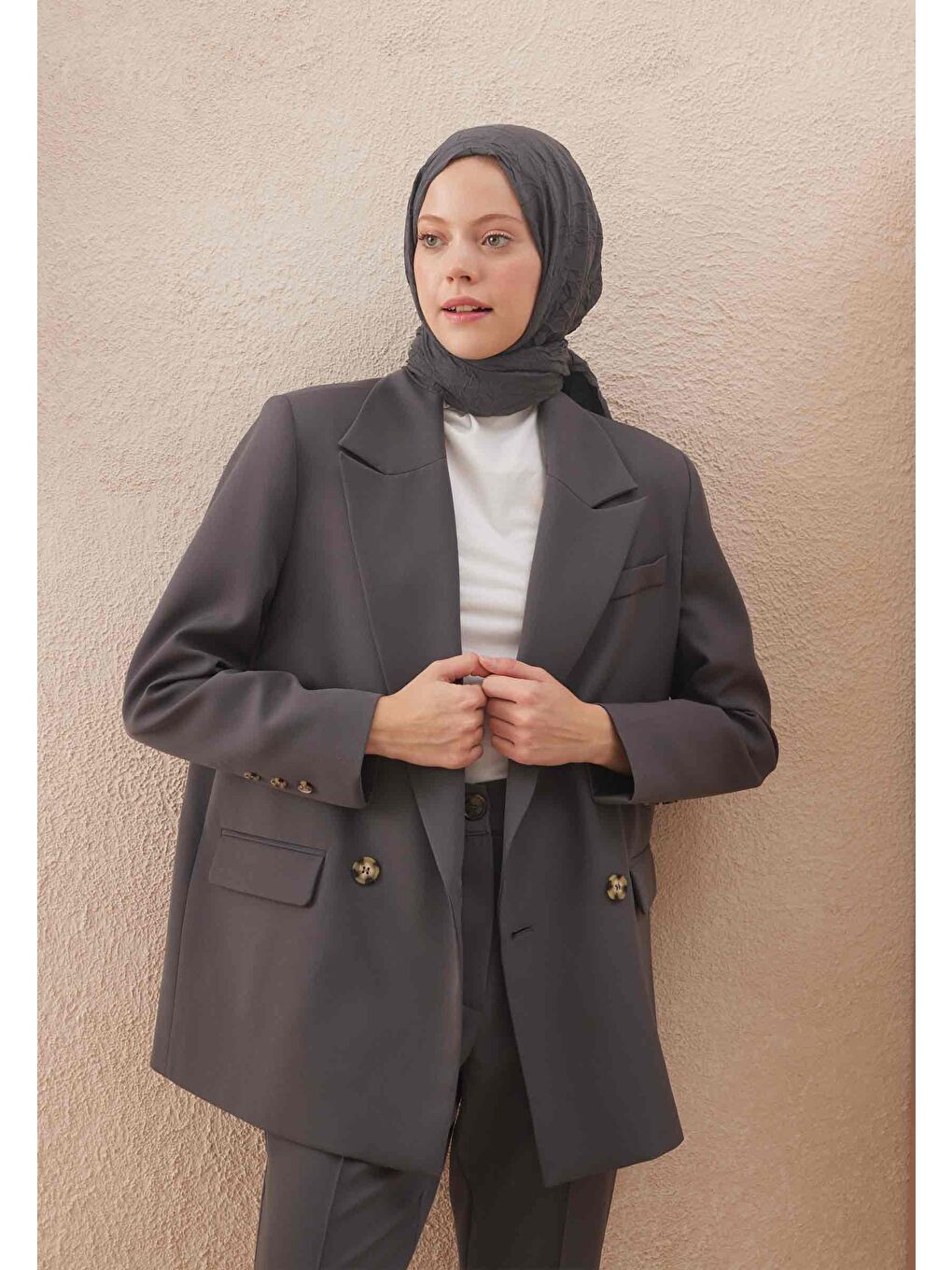 Gri Vual Crash Şal Koyu Grı-3