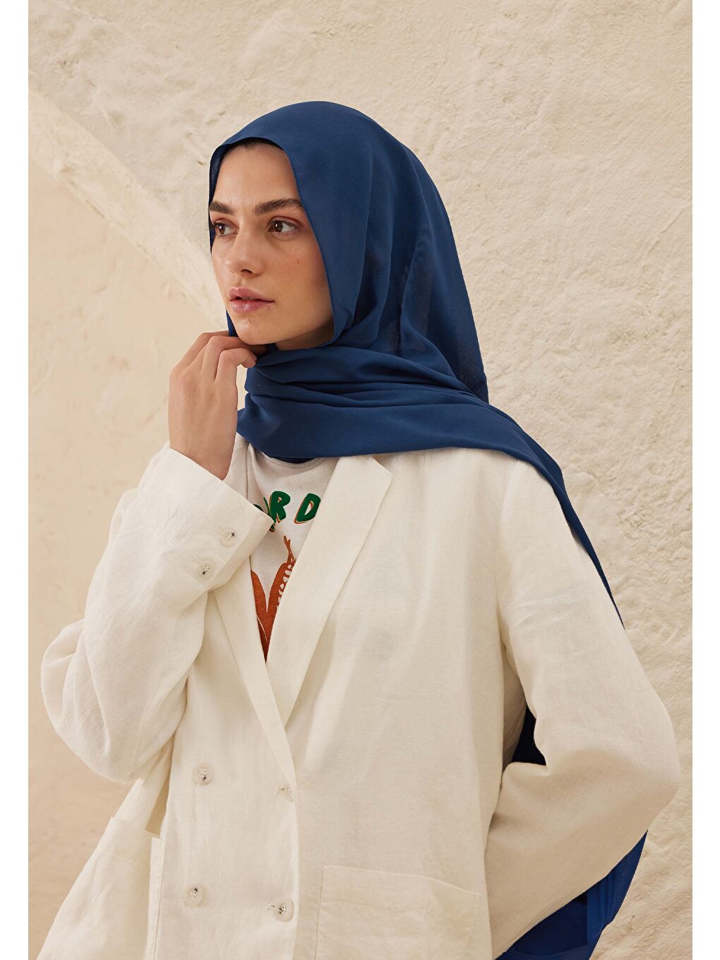 Mavi Rami Viskon Şal Safir-1