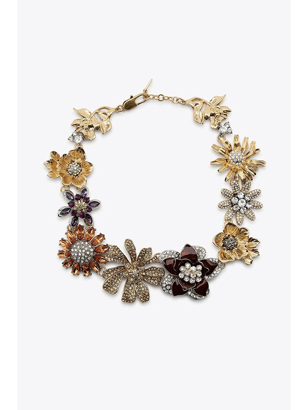 Sarı Marka Çiçekler, Yapay Elmaslar Ve Simlerle Süslenmiş Mücevher Kolye