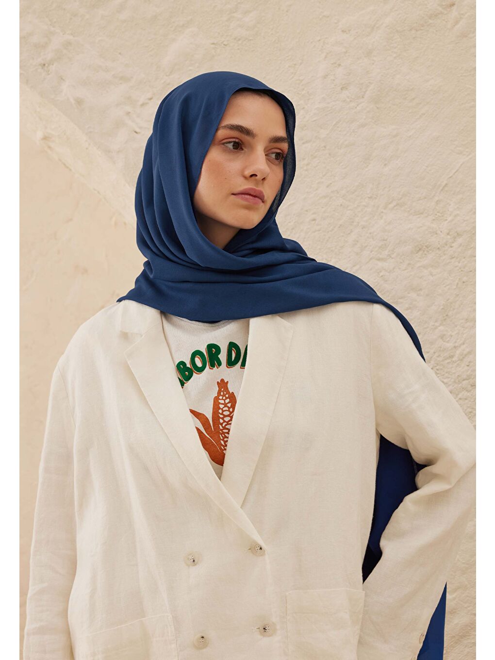 Mavi Rami Viskon Şal Safir-2