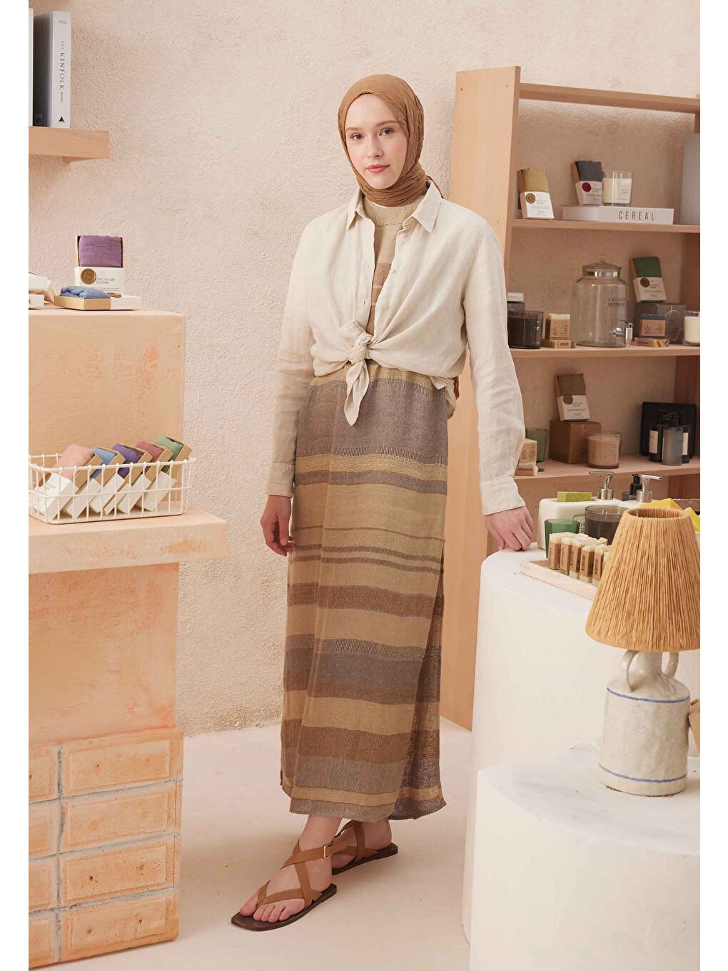 Kahverengi Vual Crash Şal Latte