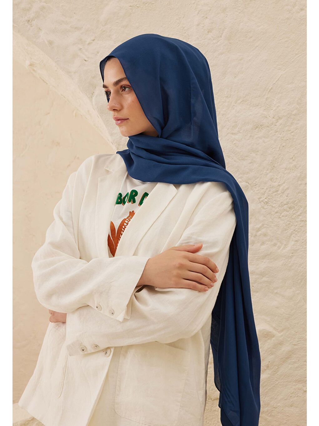 Mavi Rami Viskon Şal Safir-3