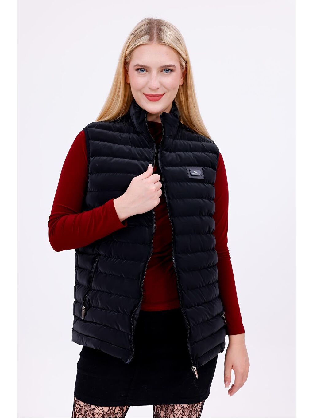 Kadın Siyah Nova Kumaş Şişme Yelek -  Cepli