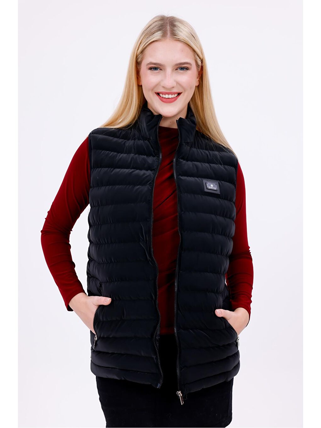 Kadın Siyah Nova Kumaş Şişme Yelek -  Cepli-1