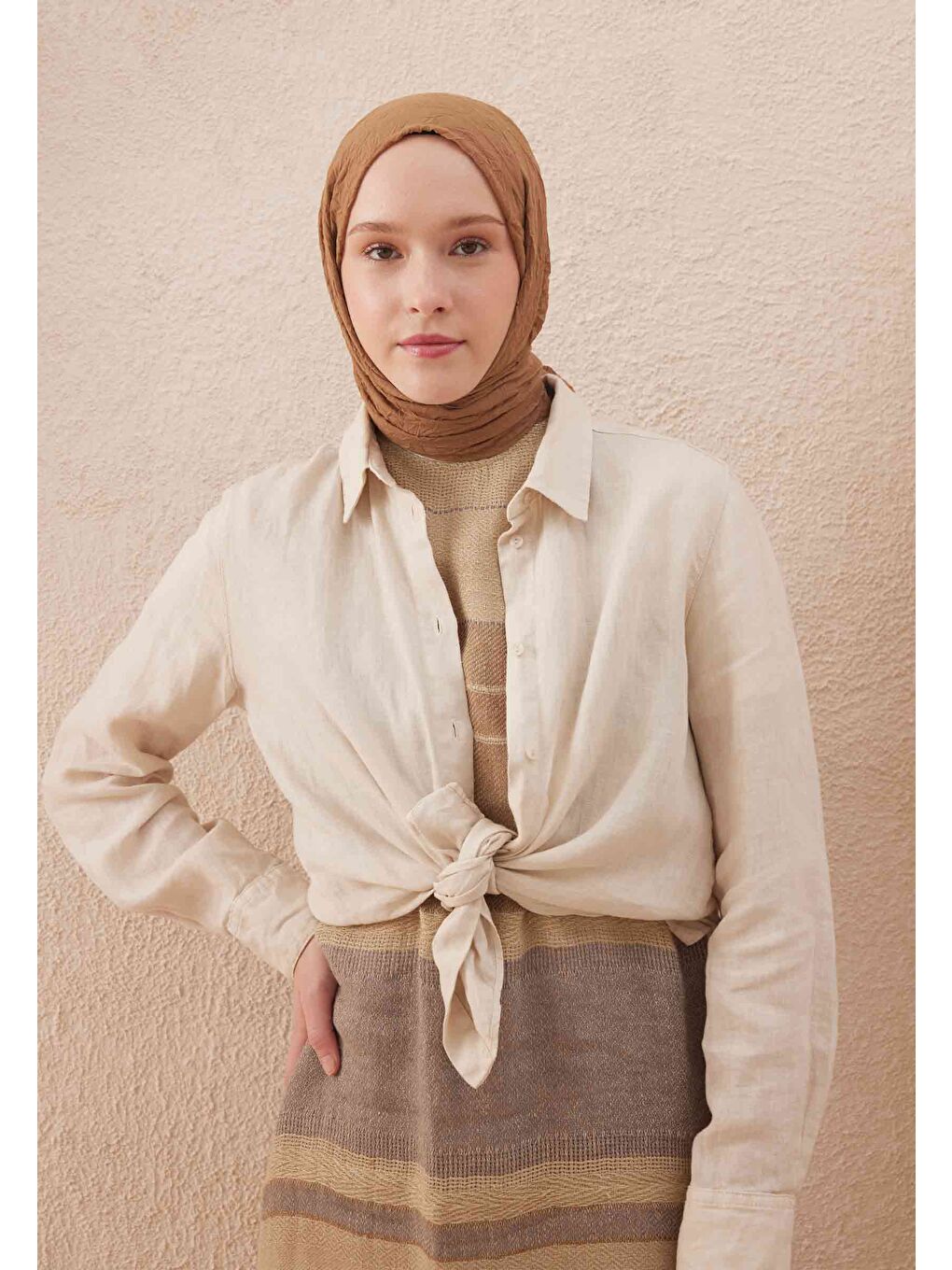 Kahverengi Vual Crash Şal Latte-1